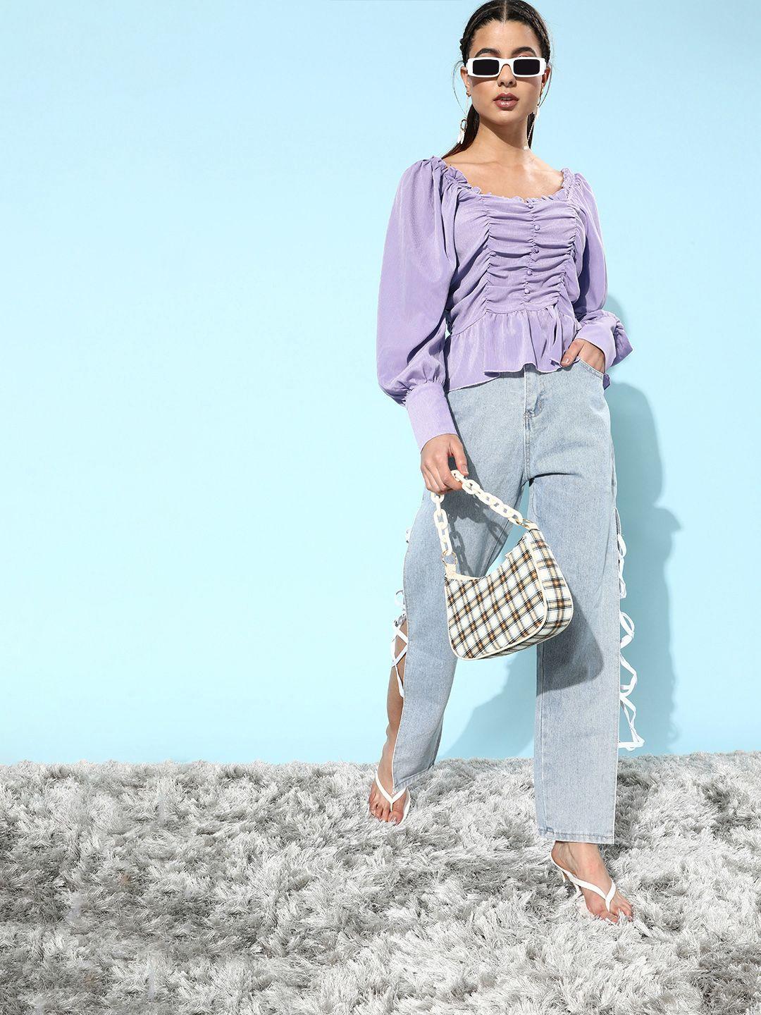 moda rapido women elegant lavender solid ruched top
