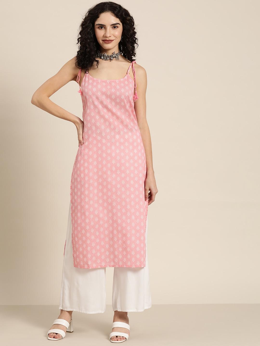 moda rapido women pink & white ethnic motifs printed kurta