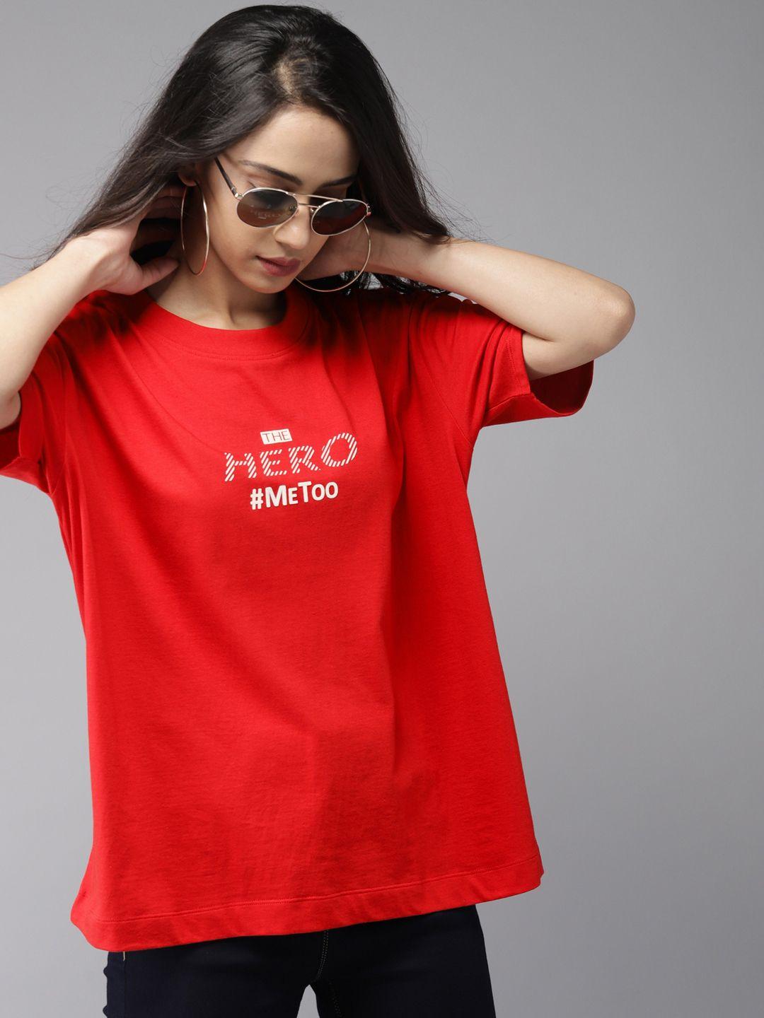 moda rapido women red printed round neck t-shirt