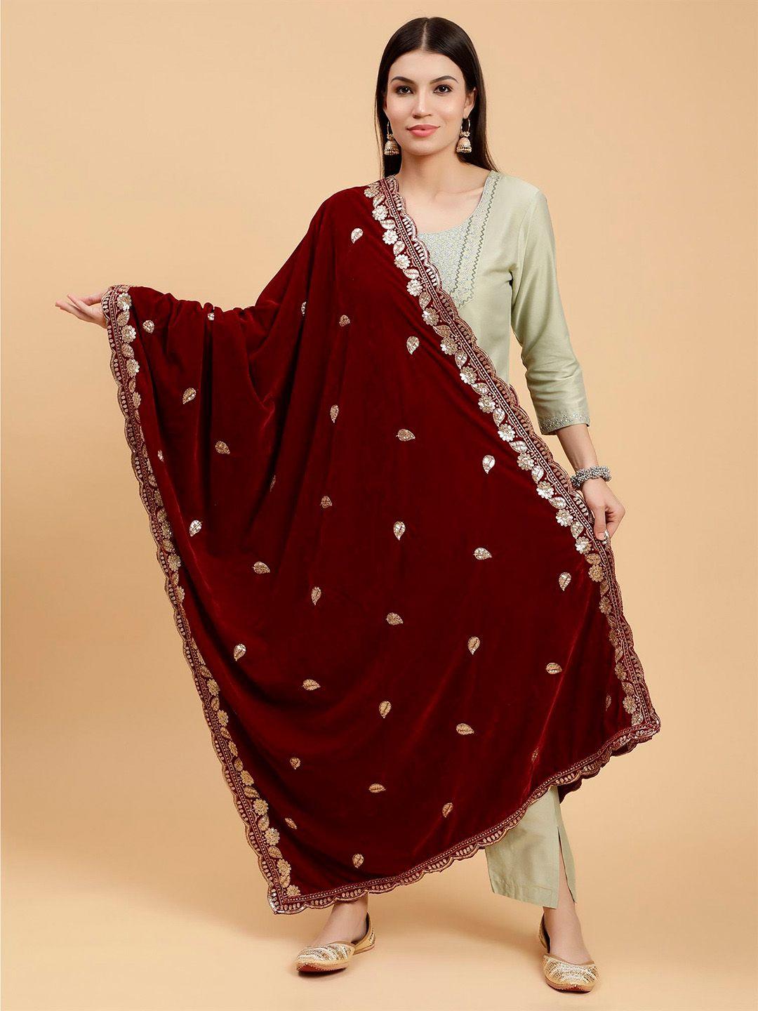 moda chales  embroidered velvet dupatta with sequinned