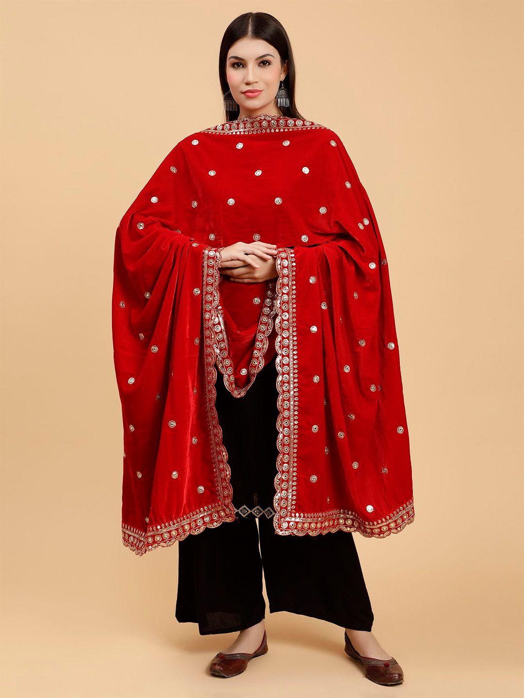 moda chales embroidered velvet dupatta with sequinned