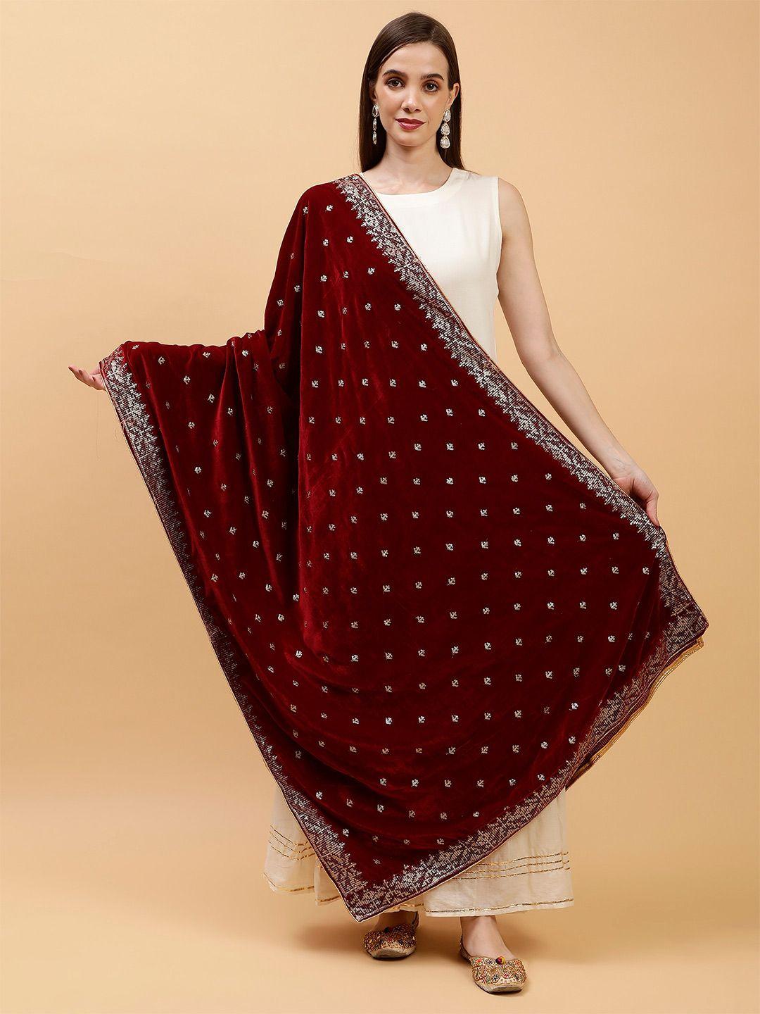 moda chales embroidered velvet dupatta with sequinned