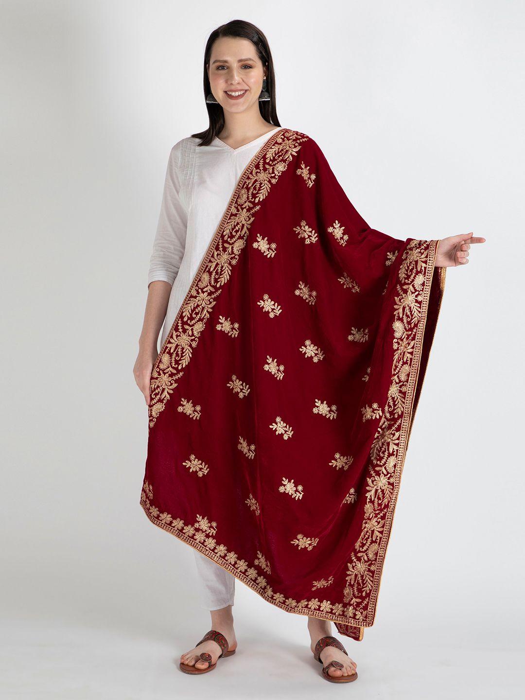 moda chales ethnic embroidered velvet dupatta with zari details