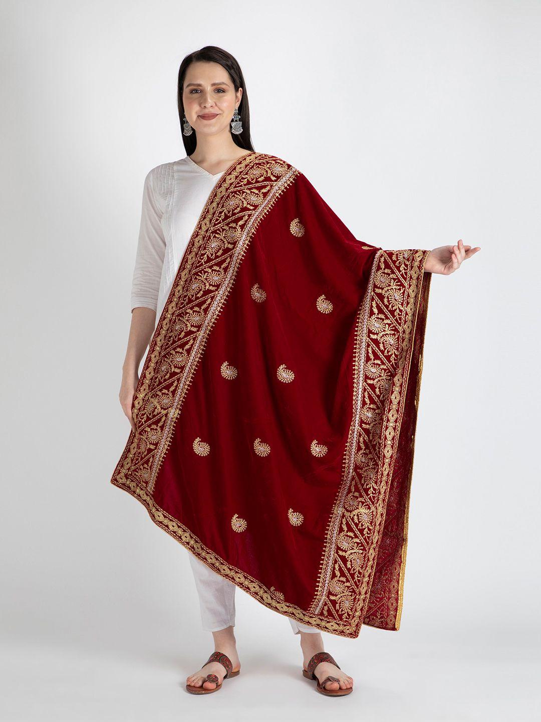 moda chales ethnic embroidered velvet dupatta with zari details