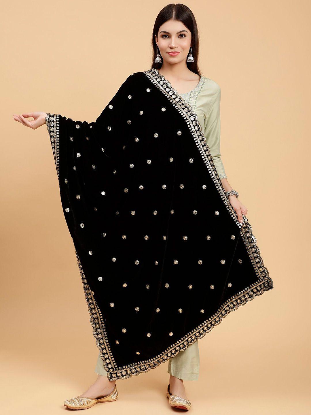 moda chales ethnic motif embroidered velvet dupatta with sequinned