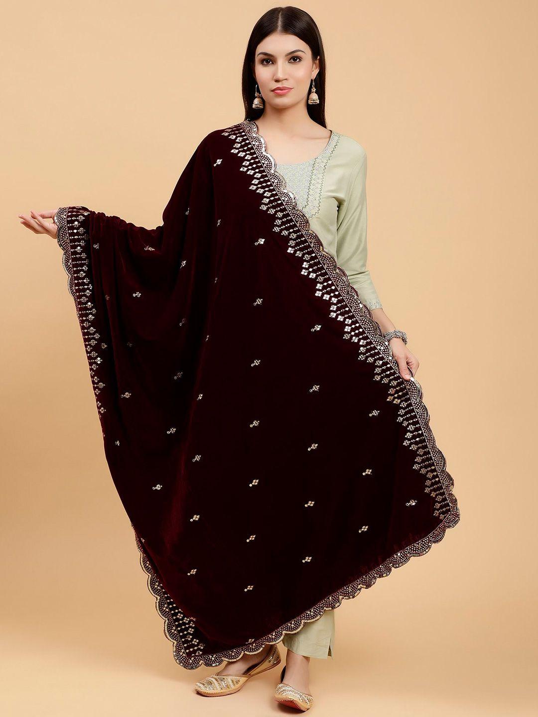 moda chales ethnic motifs embroidered velvet dupatta with sequinned