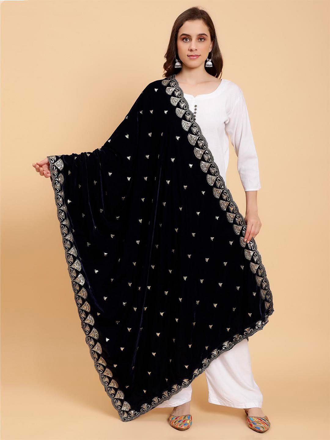 moda chales ethnic motifs embroidered velvet dupatta with sequinned