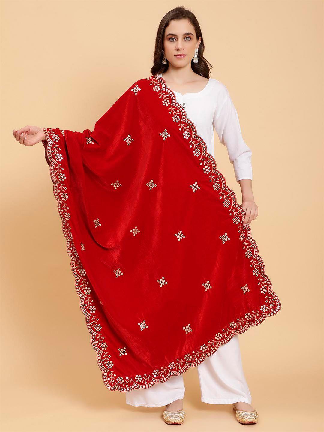 moda chales ethnic motifs embroidered velvet dupatta with sequinned