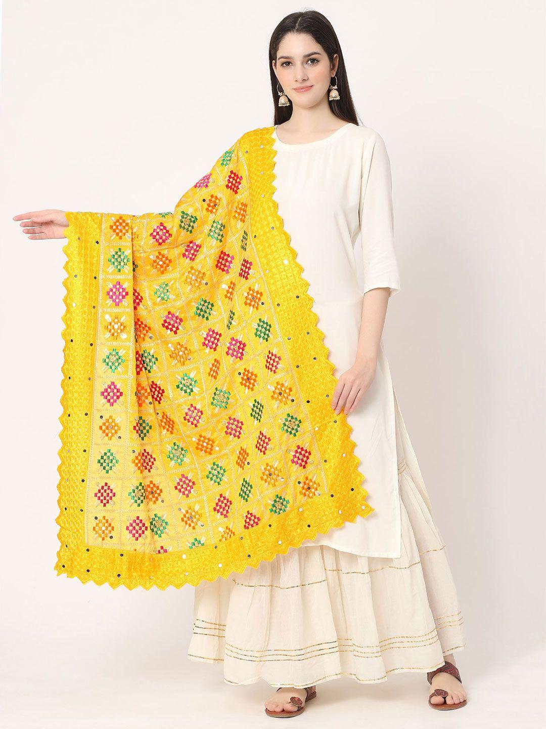 moda chales floral embroidered dupatta with phulkari