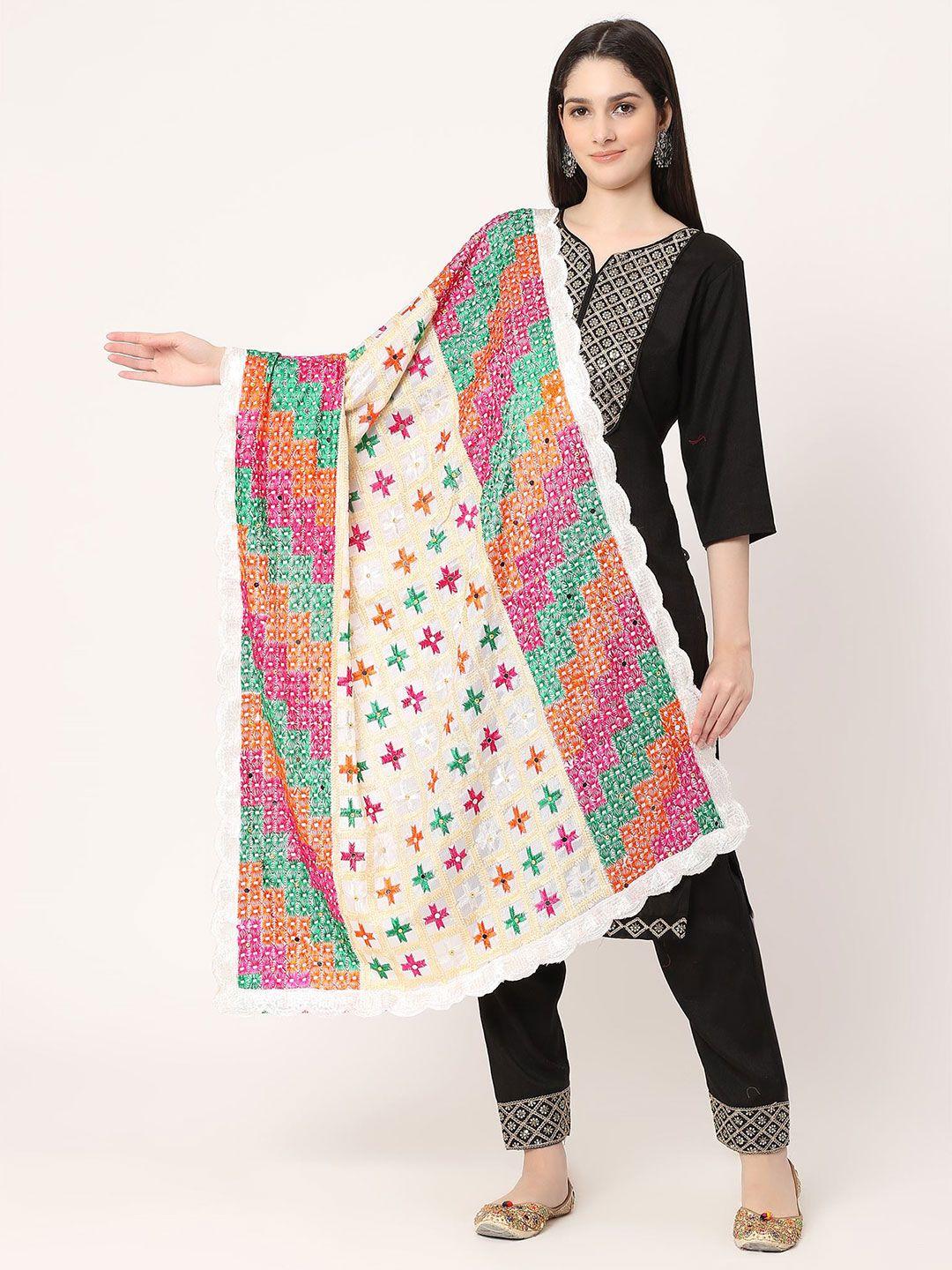 moda chales floral embroidered dupatta with phulkari