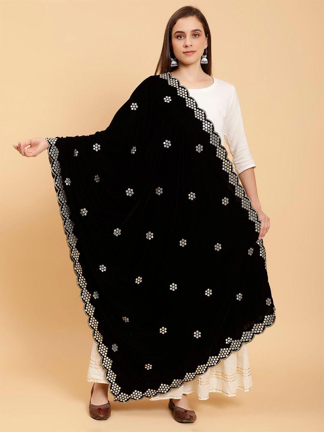 moda chales floral embroidered mirror work velvet dupatta