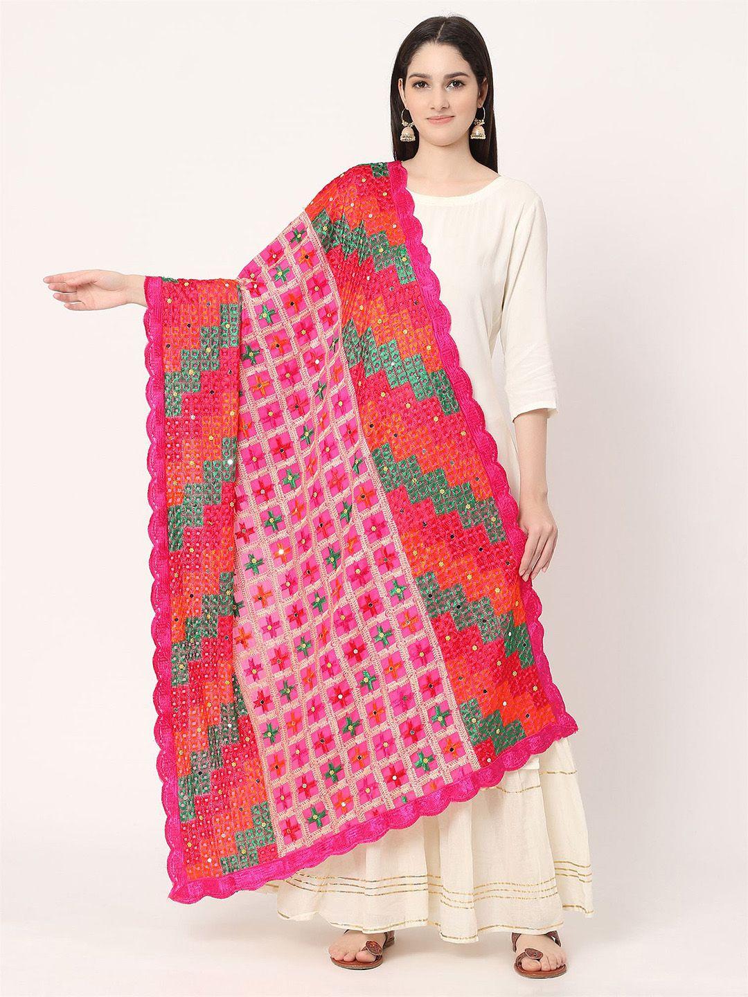 moda chales geometric embroidered dupatta with phulkari