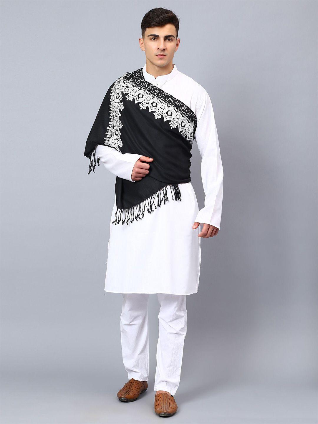 moda chales men black & white embroidered stole