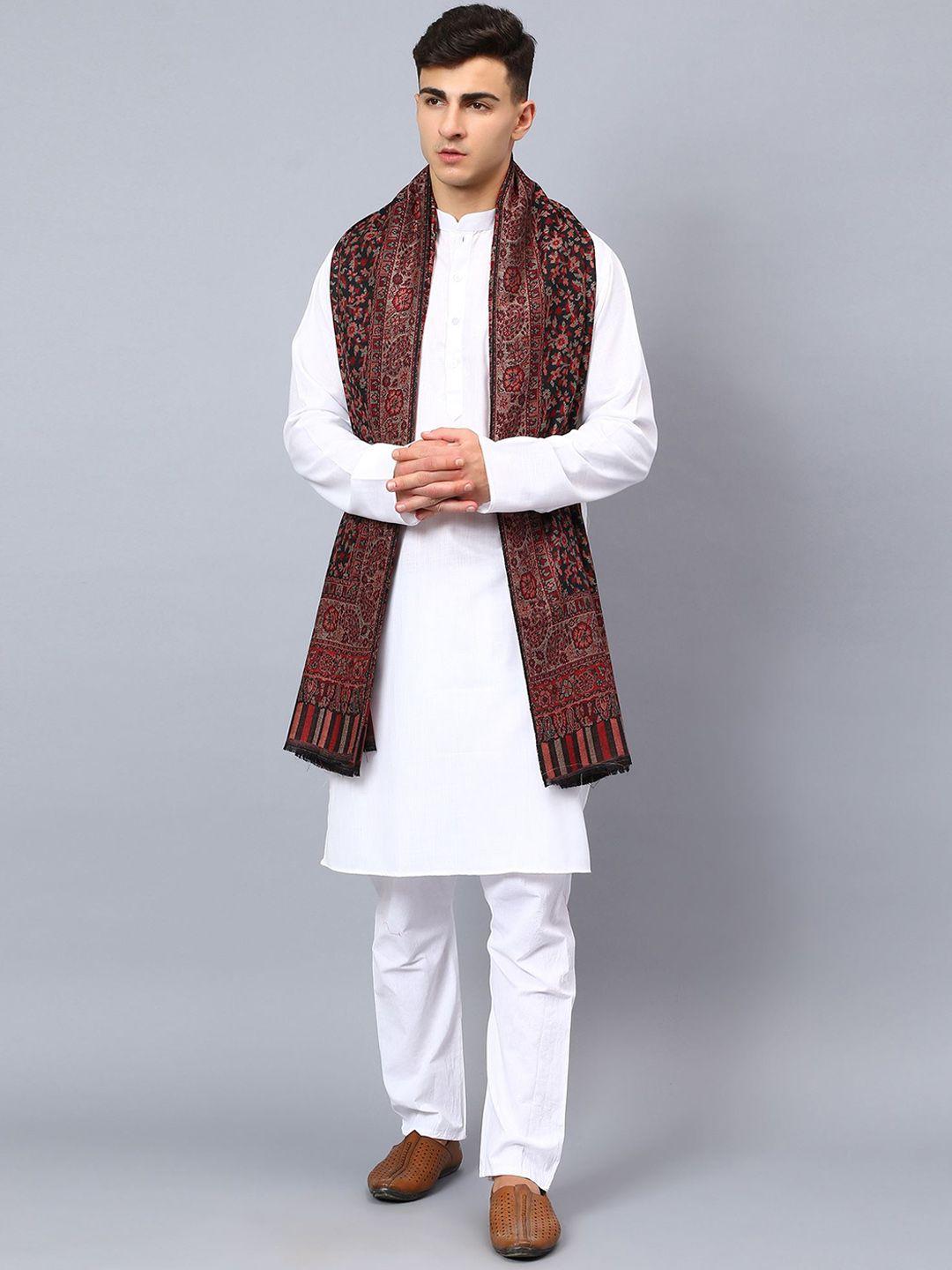 moda chales men floral woven design fringed shawl