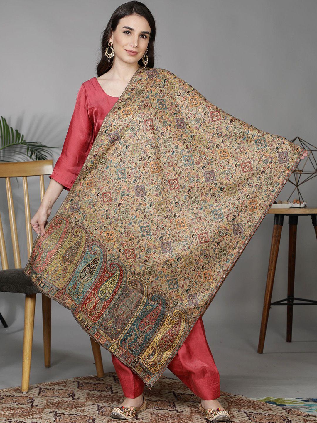 moda chales women beige woven design woolen shawl