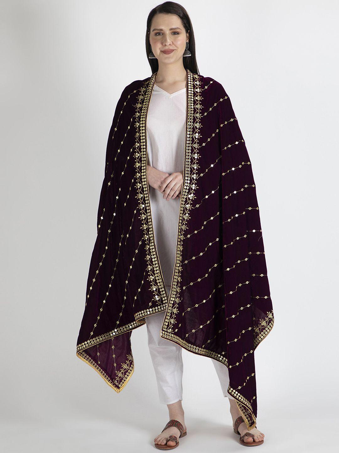 moda chales women burgundy & gold-toned embroidered velvet shawl