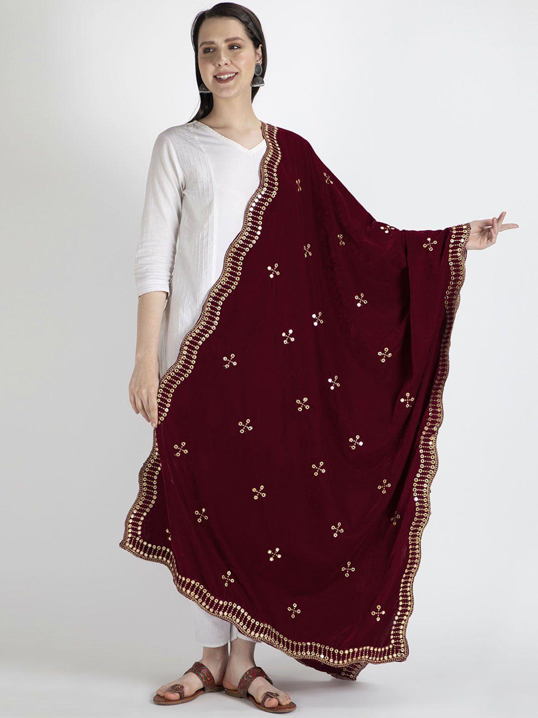 moda chales women maroon embroidered velvet shawl