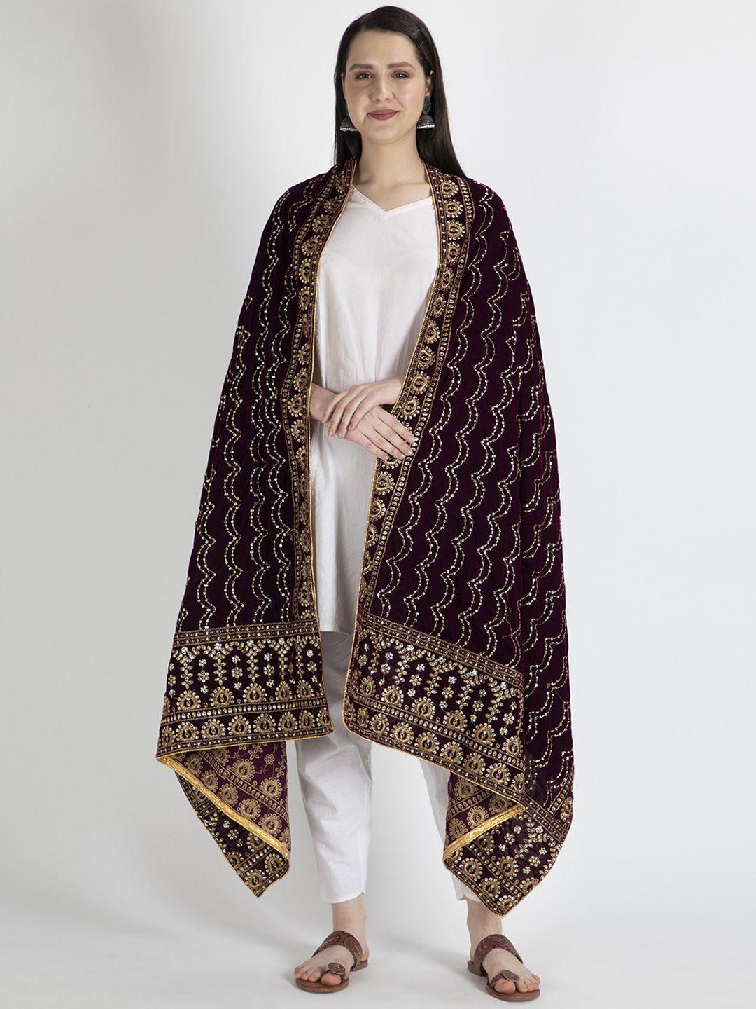 moda chales women purple & gold-toned embroidered shawl