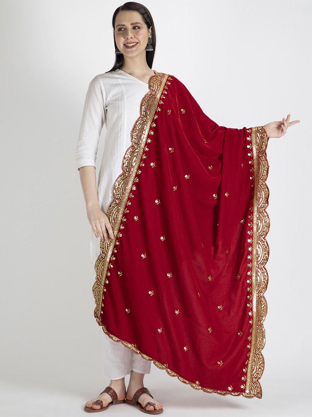 moda chales women red & gold-toned embroidered velvet shawl