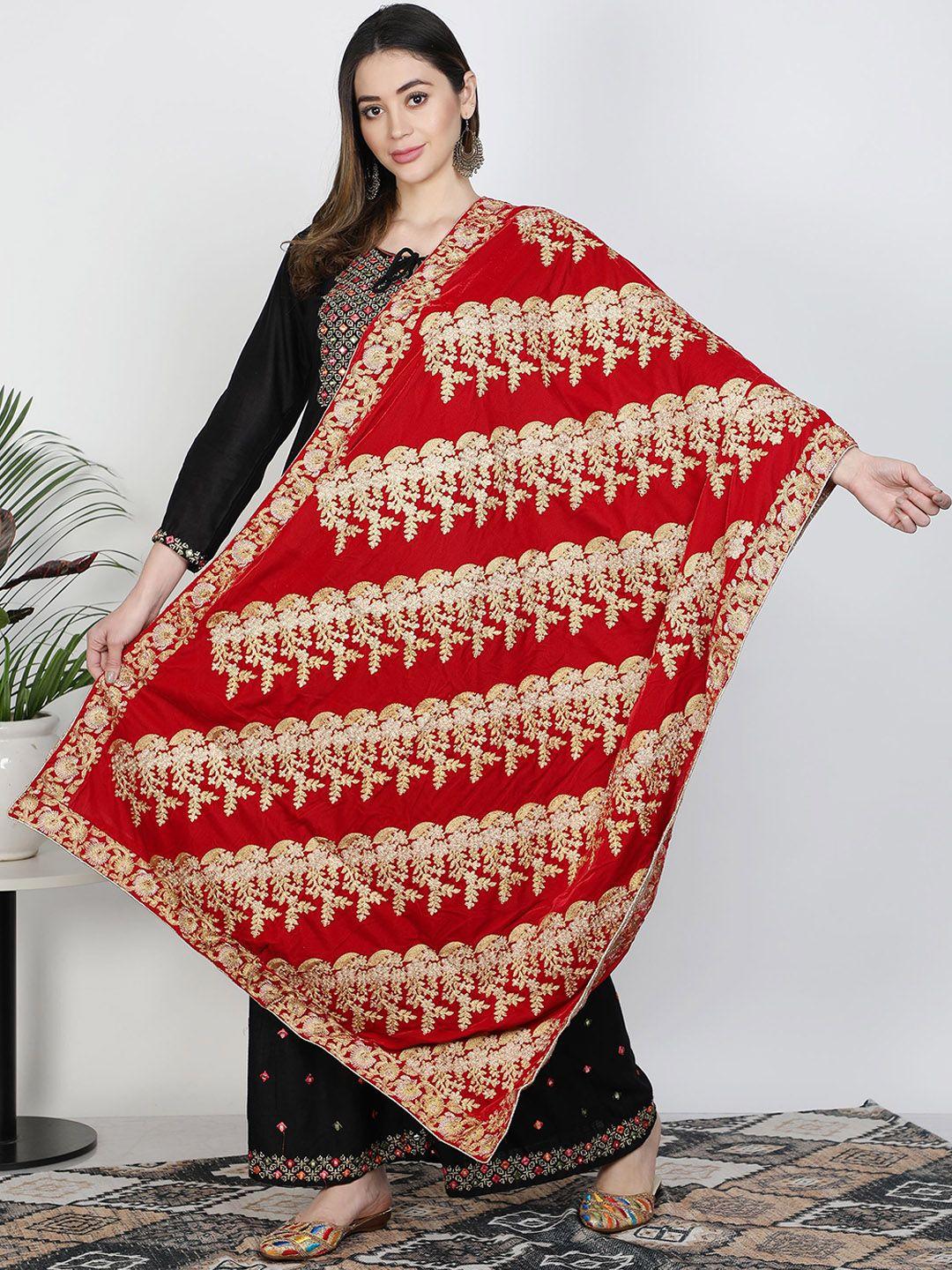 moda chales women red embroidered velvet shawl