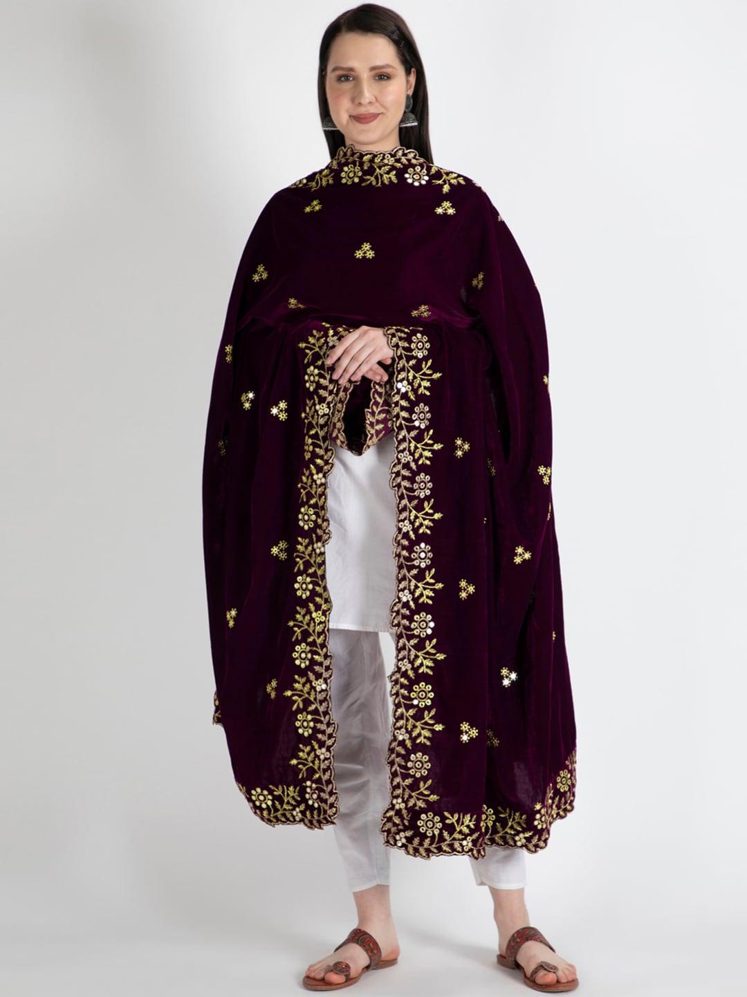 moda chales women red wine embroidered velvet shawl
