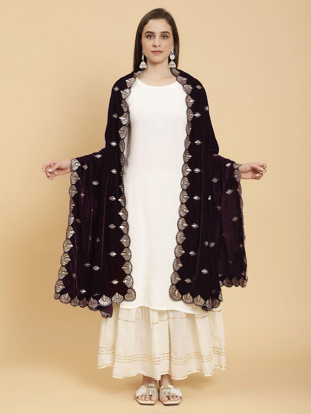 moda chales women woven-design pure velvet dupatta
