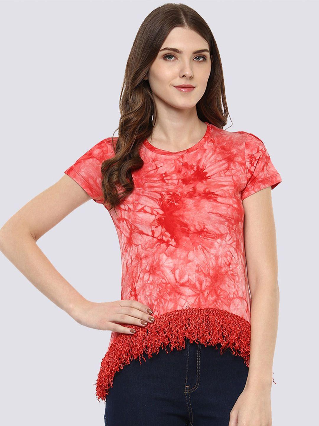 moda elementi abstract printed frilled high-low top