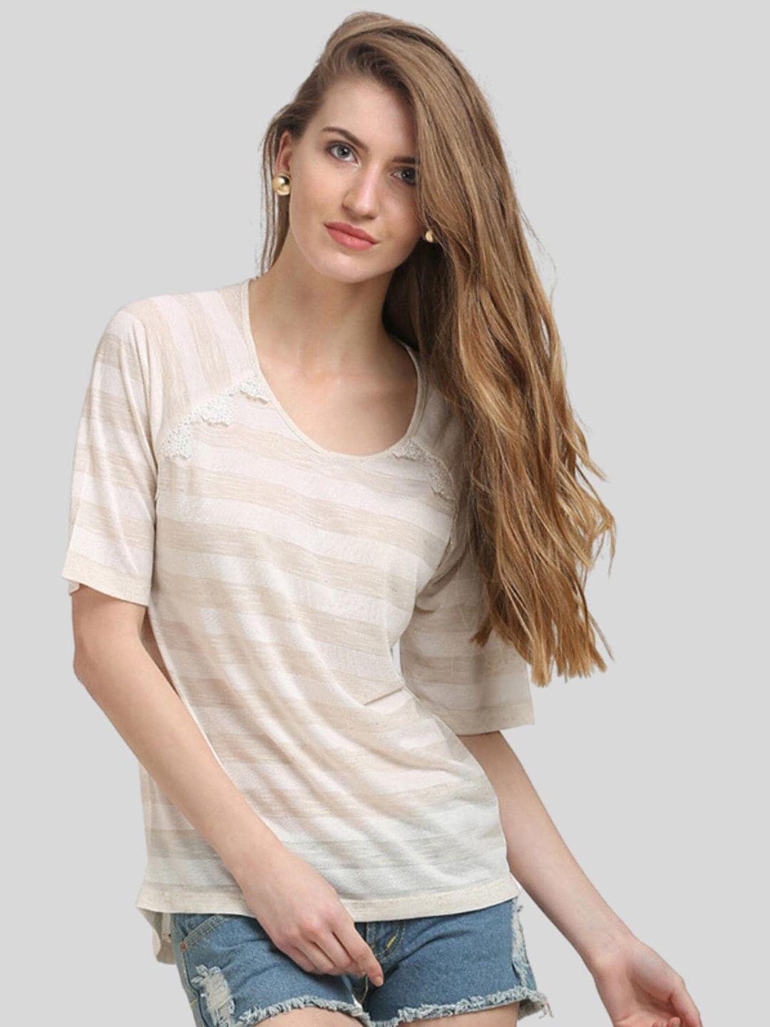 moda elementi beige striped cotton top