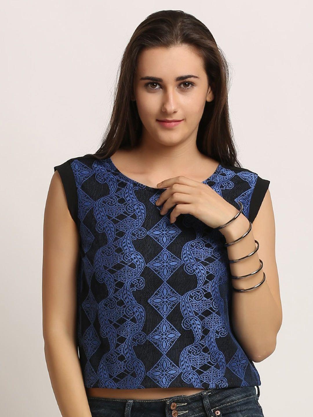 moda elementi ethnic motifs printed boxy crop top