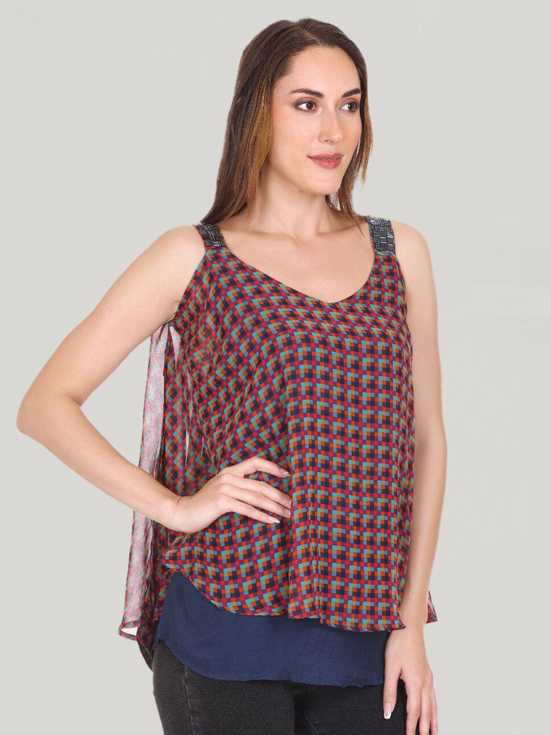 moda elementi geometric printed shoulder strap top