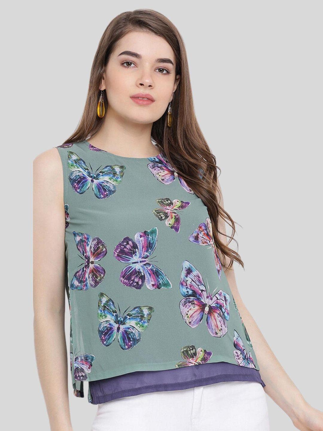 moda elementi green floral print cotton top