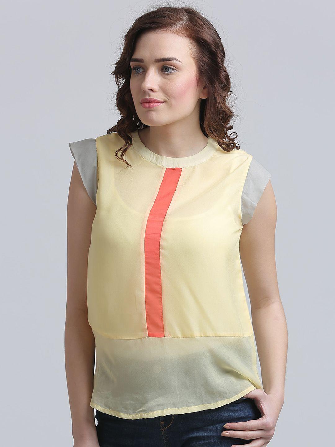 moda elementi lime green colourblocked georgette top