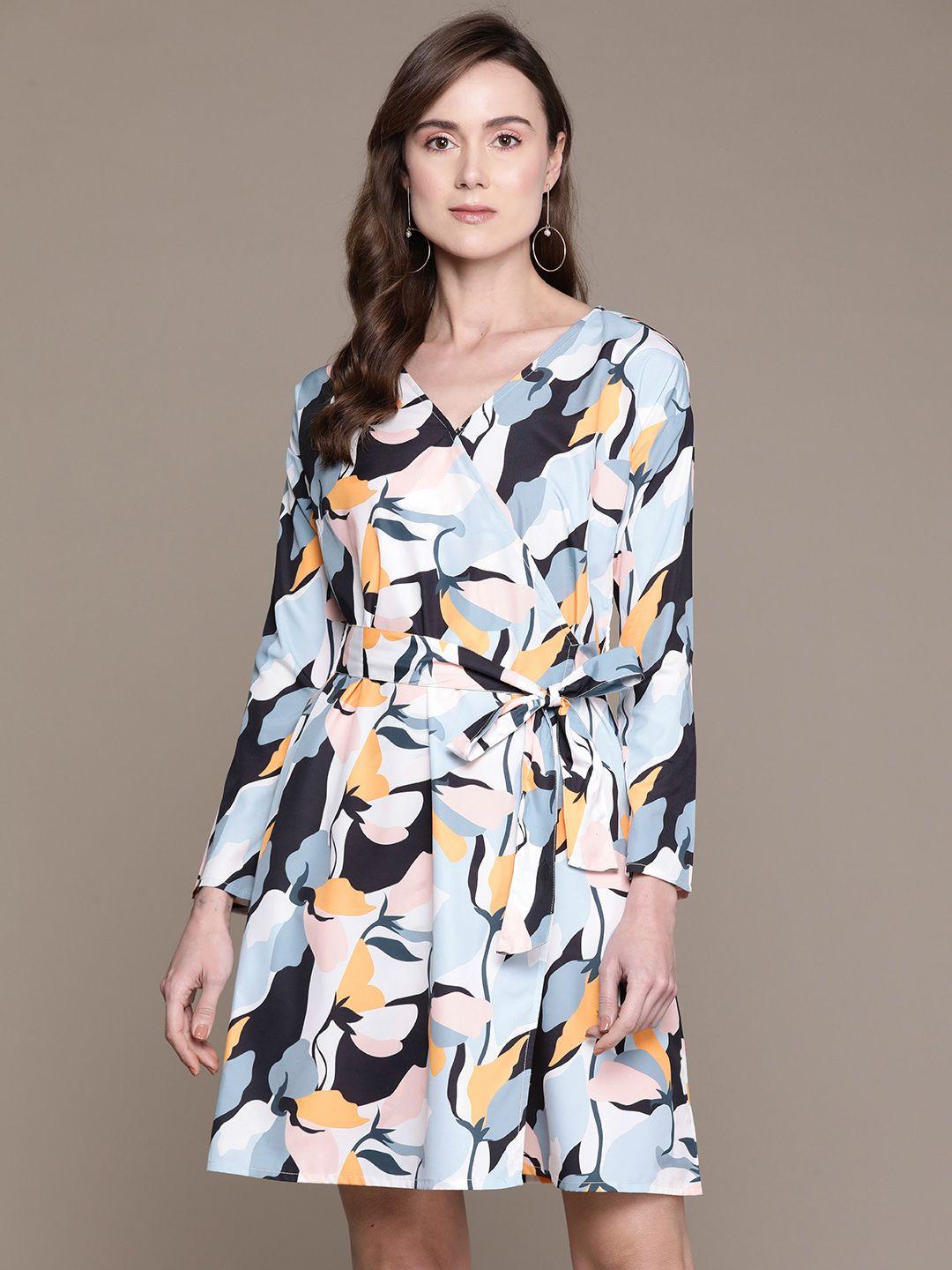 moda rapido abstract print tie-up wrap dress