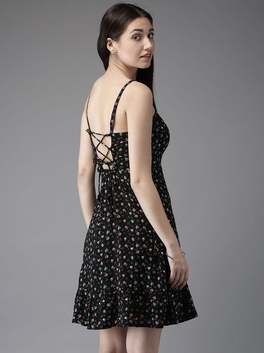 moda rapido black & pink lightweight printed drop-waist dress