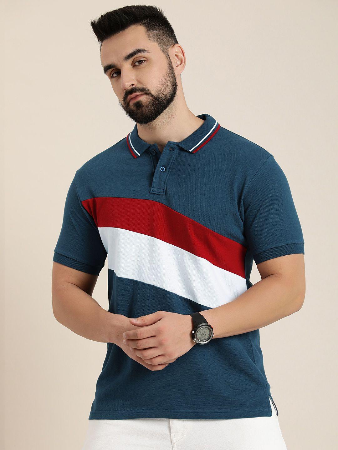 moda rapido colourblocked polo collar pure cotton t-shirt