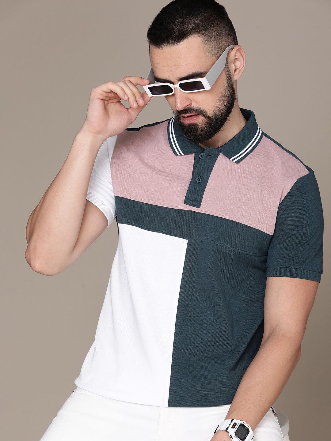 moda rapido colourblocked polo collar pure cotton t-shirt