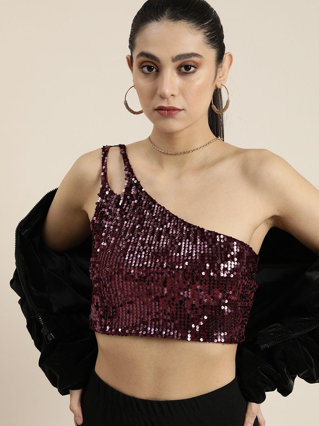 moda rapido embellished one shoulder crop top