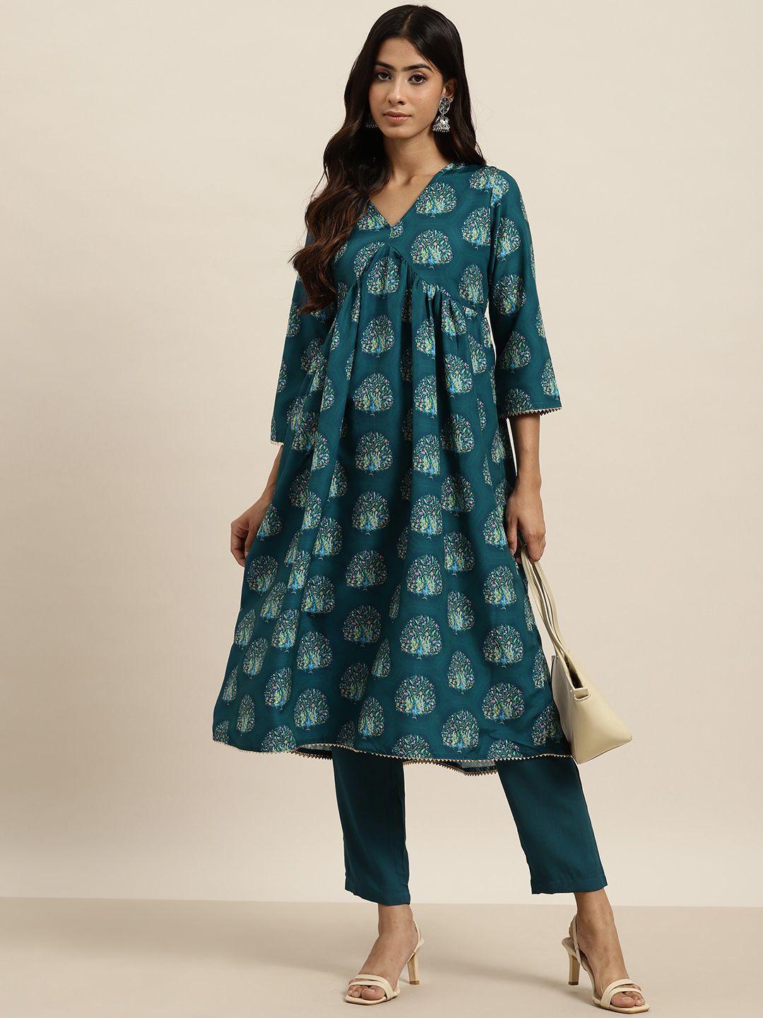 moda rapido ethnic motifs printed empire gotta patti kurta with trousers