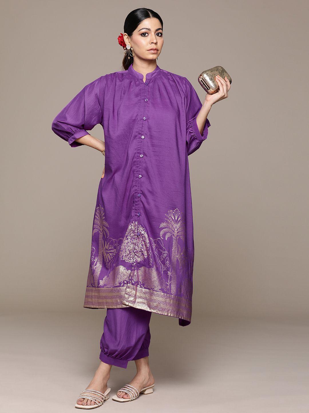 moda rapido ethnic motifs printed pleated detail a-line kurta with salwar