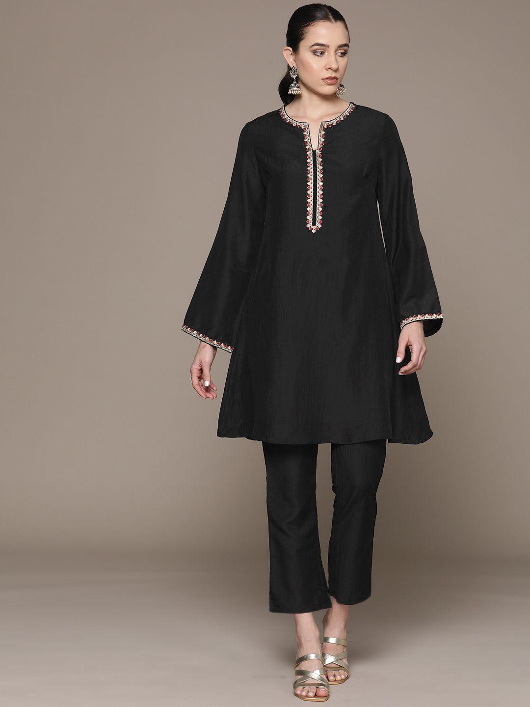 moda rapido ethnic motifs zari embroidered a-line kurta with trousers