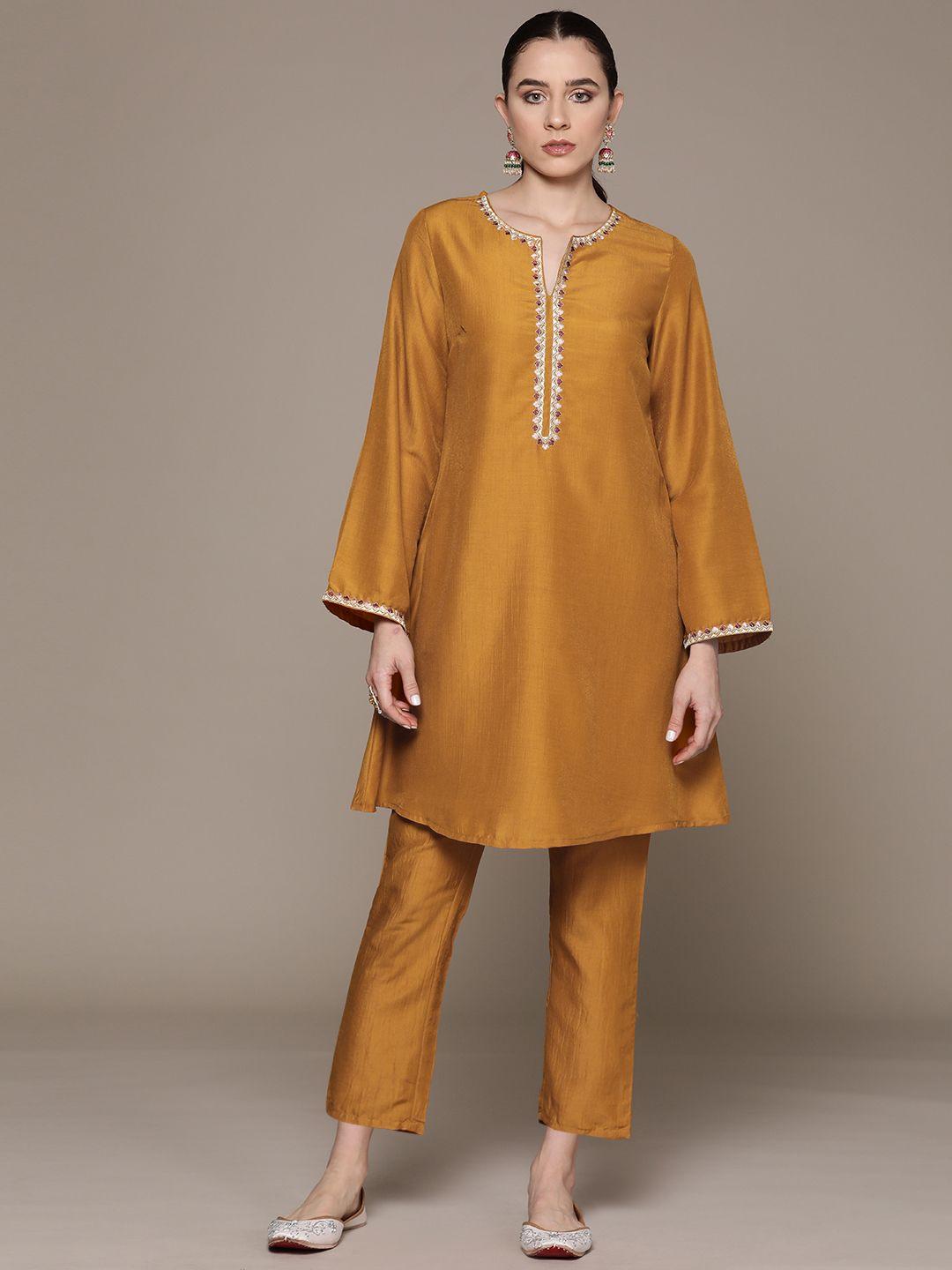 moda rapido ethnic motifs zari embroidered a-line kurta with trousers