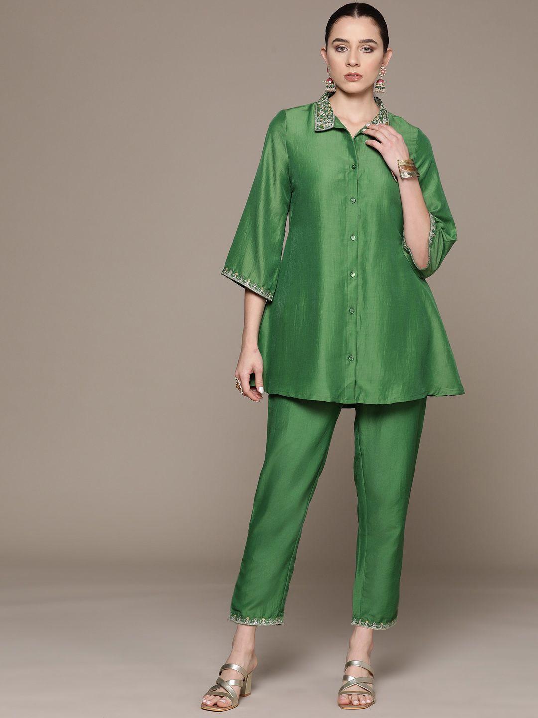 moda rapido ethnic motifs zari embroidered shirt-style kurti with trousers