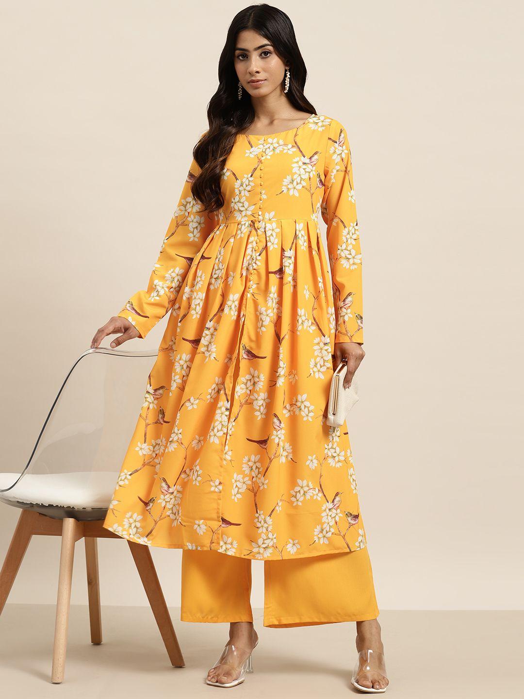 moda rapido floral print pleated kurta with palazzos