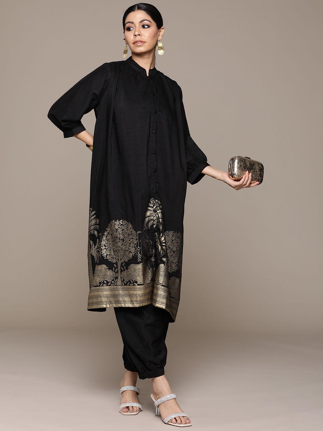 moda rapido foil printed pleated kurta with salwar