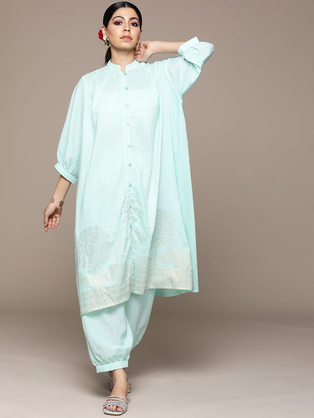 moda rapido foil printed pleated kurta with salwar