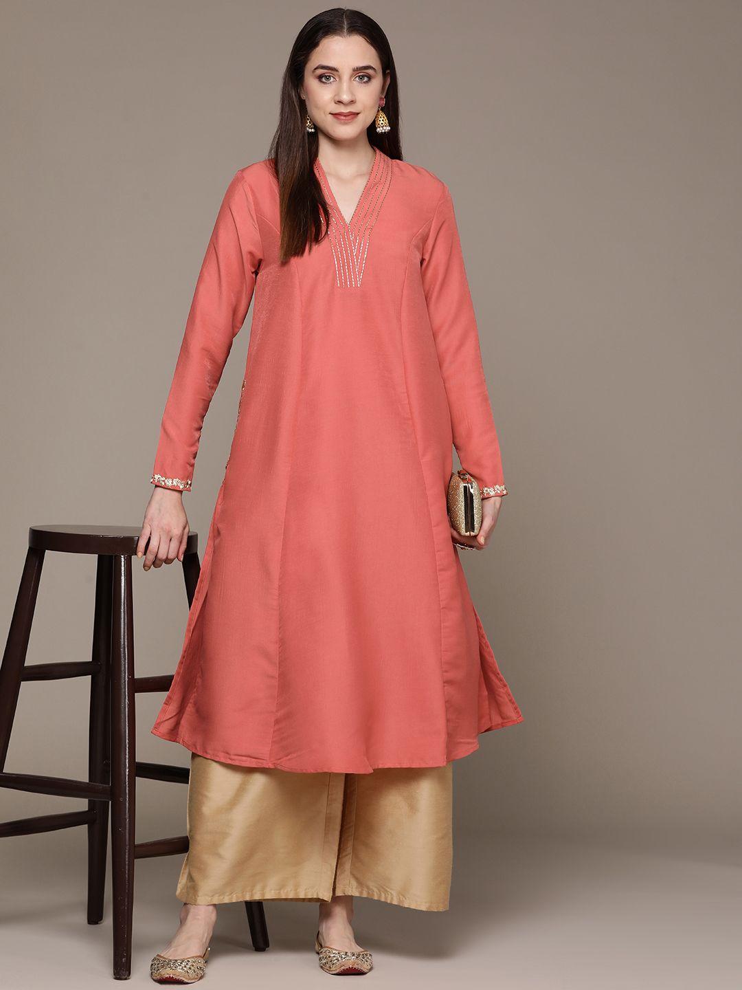 moda rapido gotta-patti embroidered panelled a-line kurta