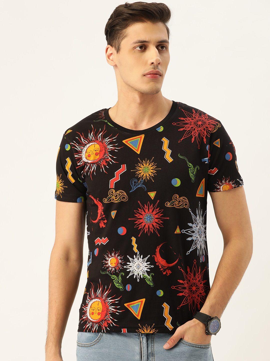 moda rapido men black & red printed round neck t-shirt