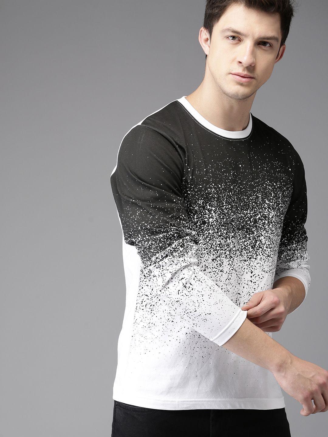 moda rapido men black & white printed round neck t-shirt