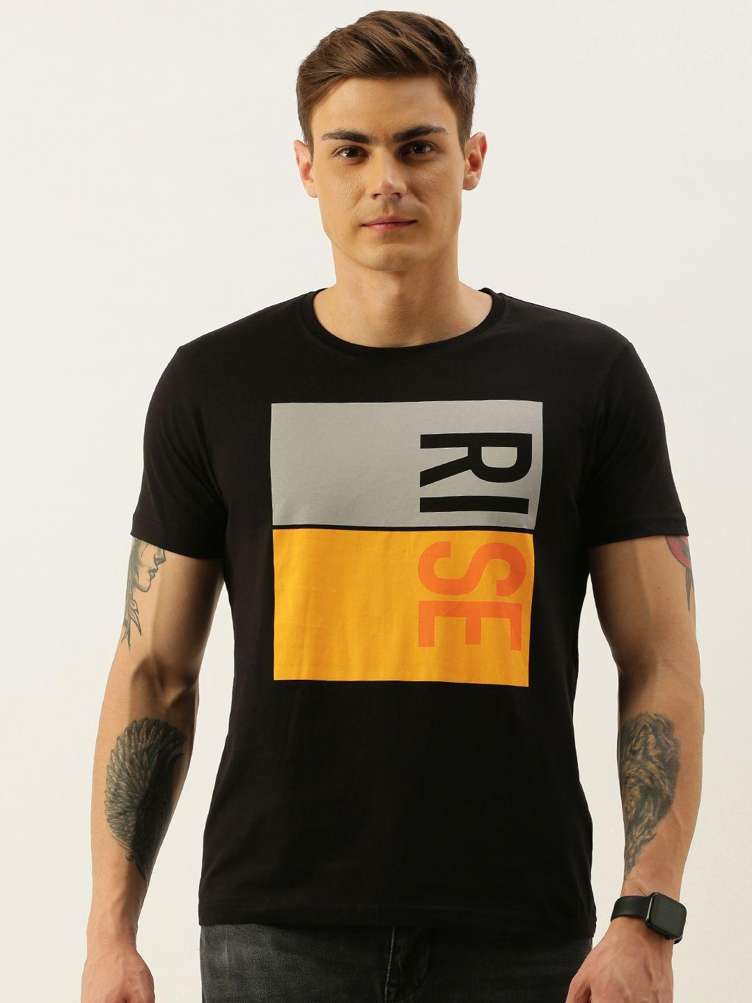 moda rapido men black colourblocked round neck pure cotton t-shirt