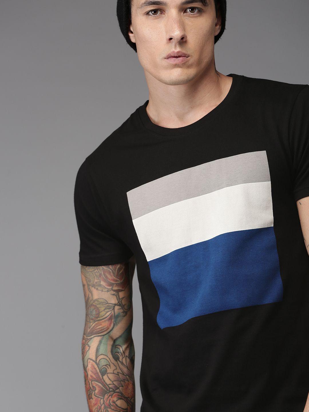 moda rapido men black colourblocked round neck t-shirt